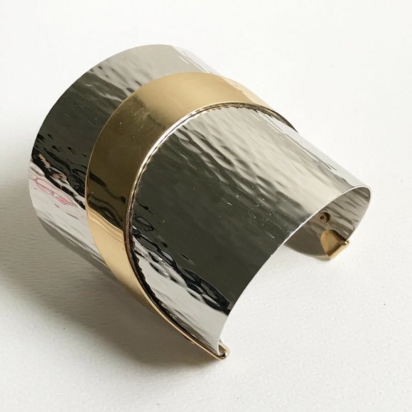 Napier Jewelry - Vintage Napier Wide Hammered Runway Silver Tone Egyptian Revival Cuff Bracelet